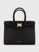 Black Large Leather Briefcase Bag With Gold Hardware